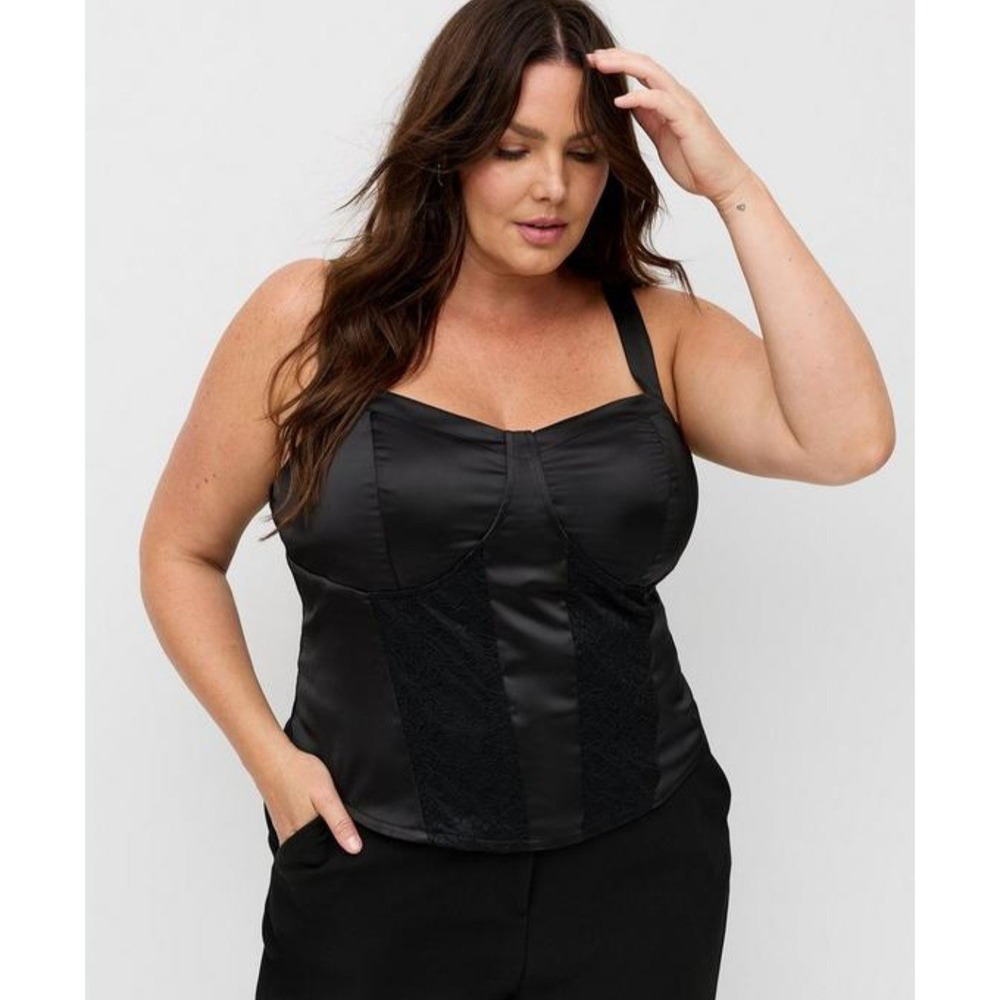 Torrid Satin Lace Bustier Cami Top 2X Black Corset Style Sweetheart Lingerie New